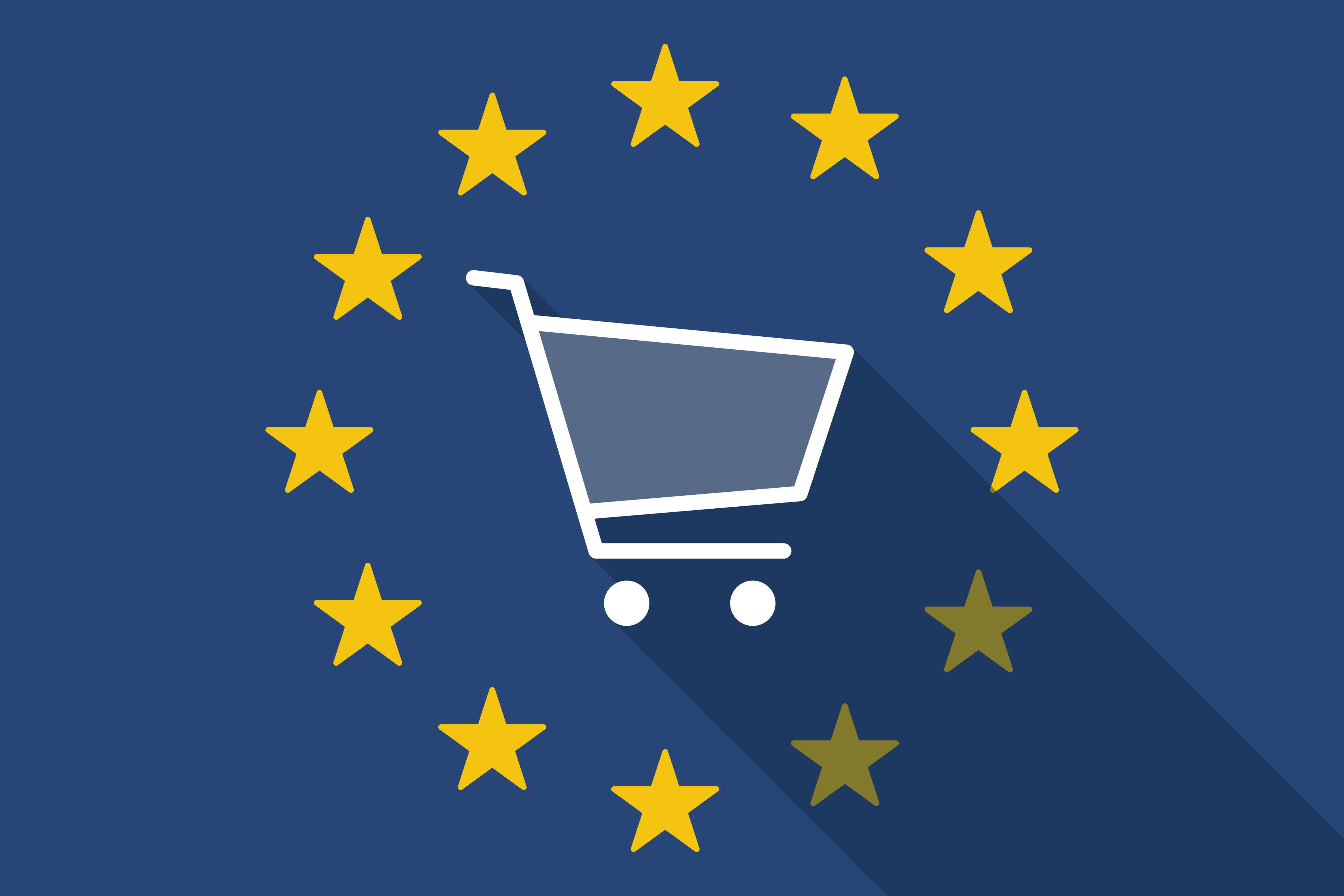 European Union  long shadow flag with a shopping cart